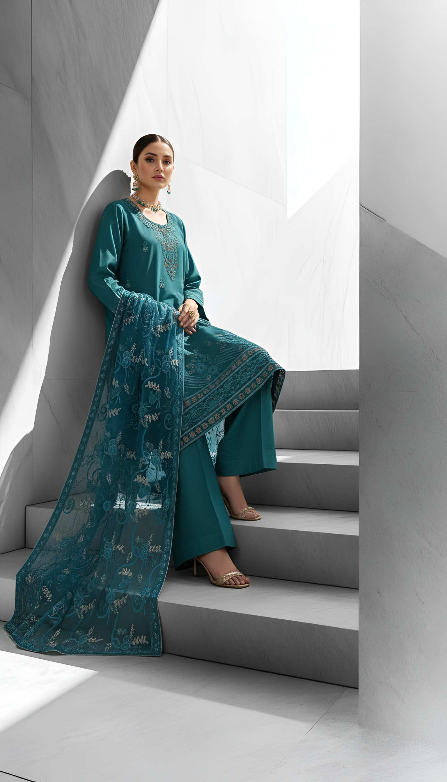Teal Elegance – 3-Piece Unstitched