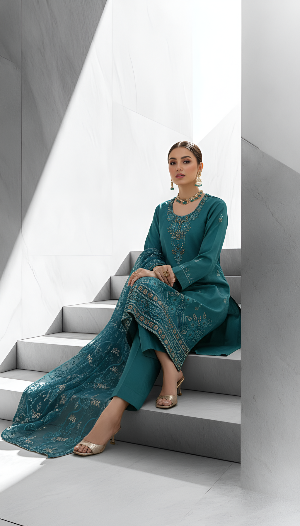 Teal Elegance – 3-Piece Unstitched